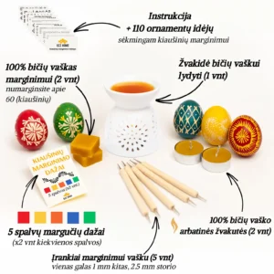 Kiaušinių marginimo rinkinys su bičių vašku